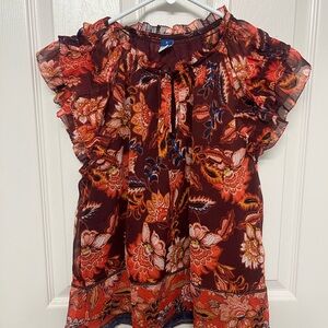 Old Navy Floral Ruffle Sleeve Top - Red and Orange